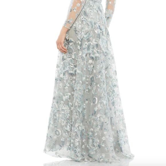 MAC DUGGAL 67869 EMBELLISHED VNECK ILLUSIONS LONG SLEEVE A-LINE PLATINUM GOWN 14 - Picture 5 of 5